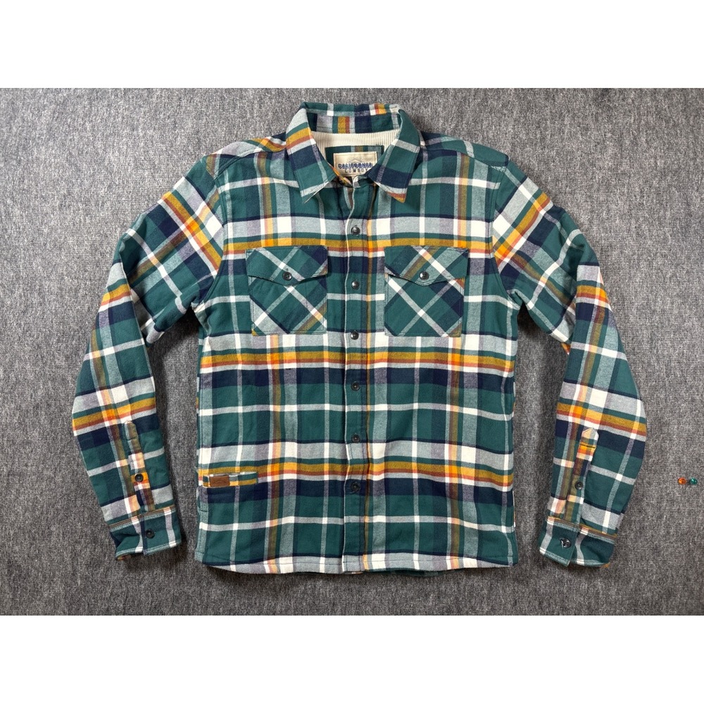 California Cowboy High Sierra Flannel Shirt Mens Med Green‎ Plaid Thermal Lined